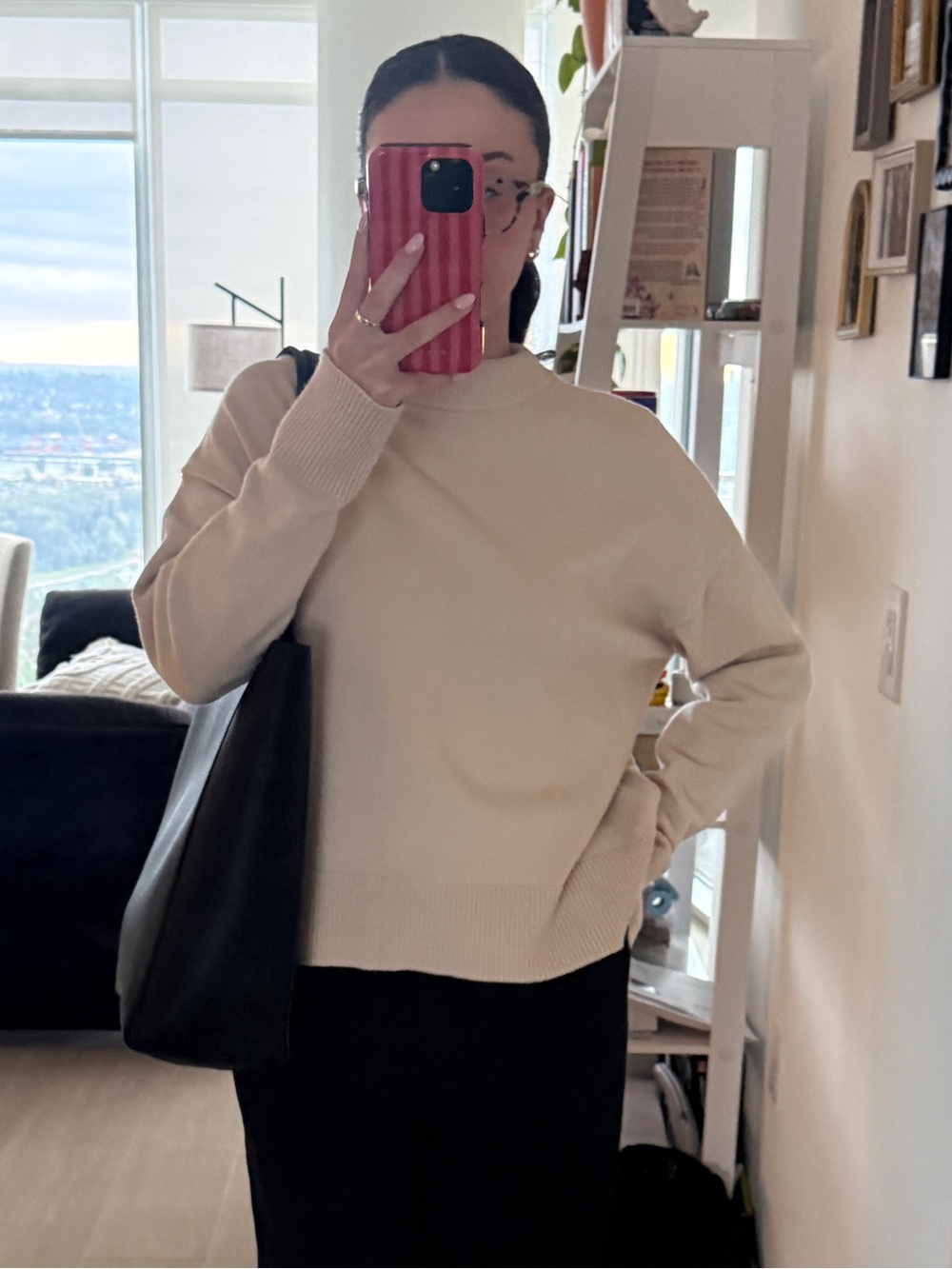 OAK + FORT Cream Ribbed Turtleneck